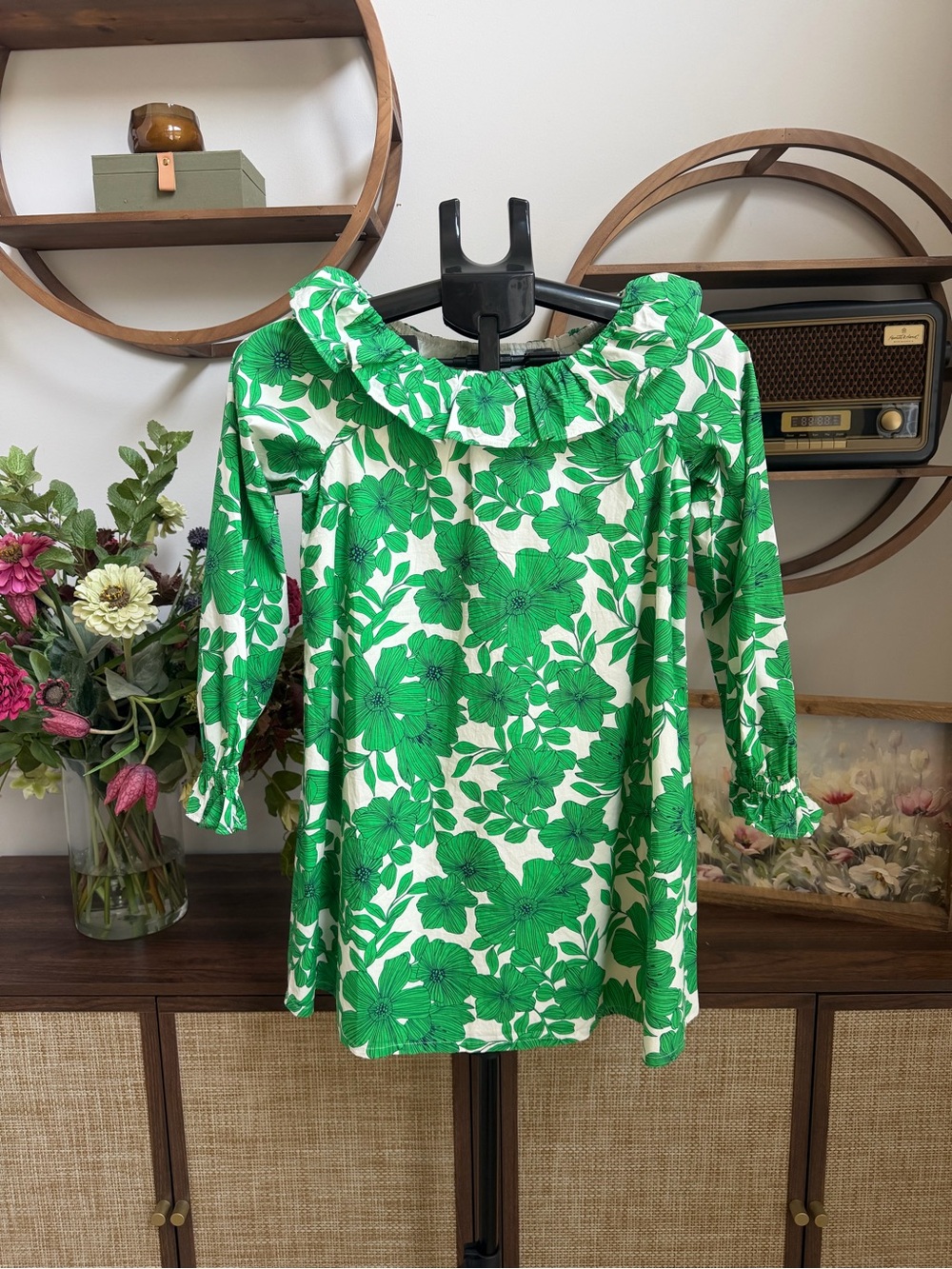 Crewcuts J.Crew Girls Green Floral Ruffle Dress Size 10 NWT